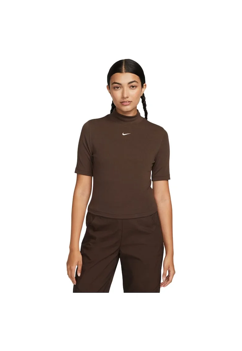 Tricou sport dama,  Essentials Rib Mock, maneca scurta, mediu, maro, poliester