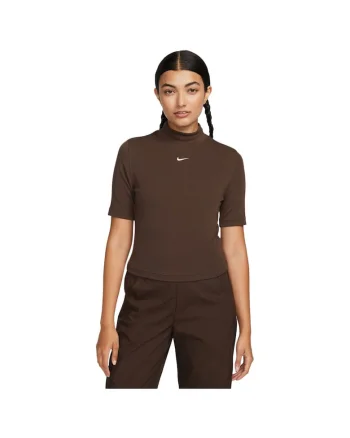 Tricou sport dama,  Essentials Rib Mock, maneca scurta, mediu, maro, poliester