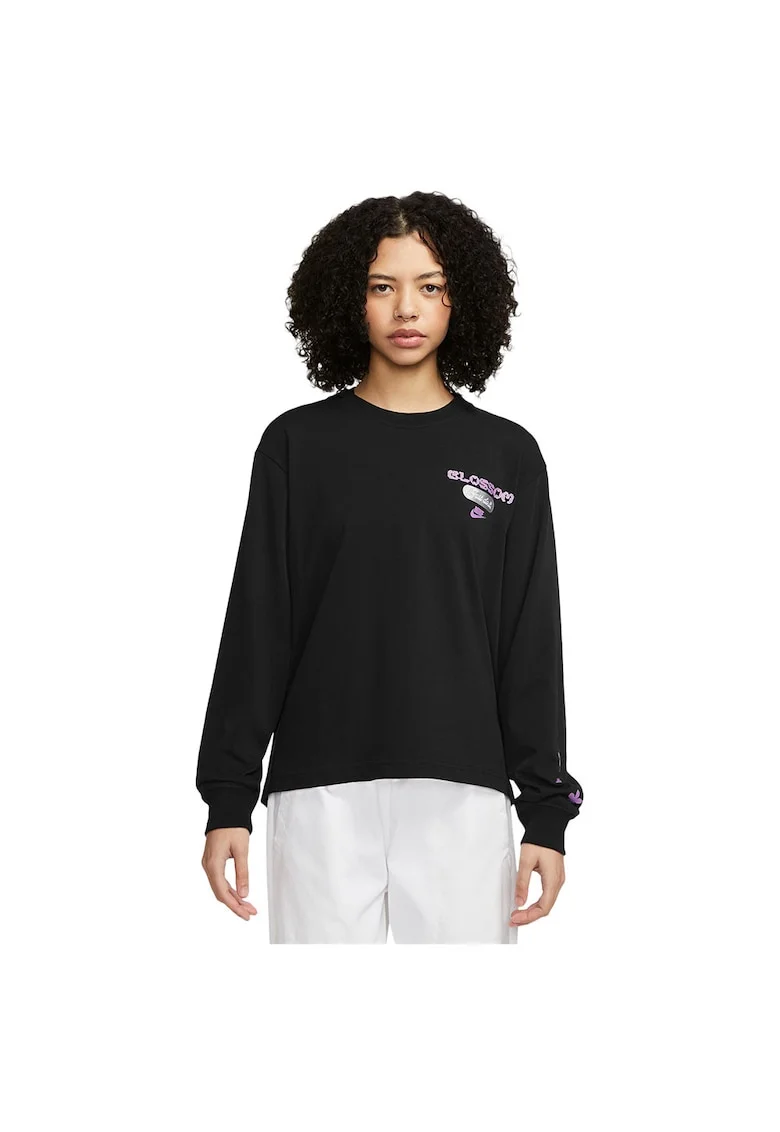 Tricou sport dama  maneca lunga, croiala lejera, negru, bumbac