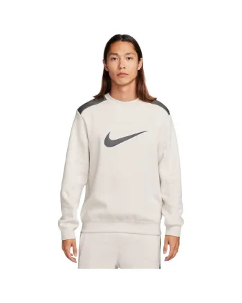 Bluza sport  Fleece Crew, bej, bumbac, cu panouri contrastante,