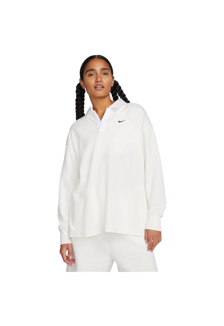 Tricou polo dama  maneca lunga, croiala lejera, alb, poliester