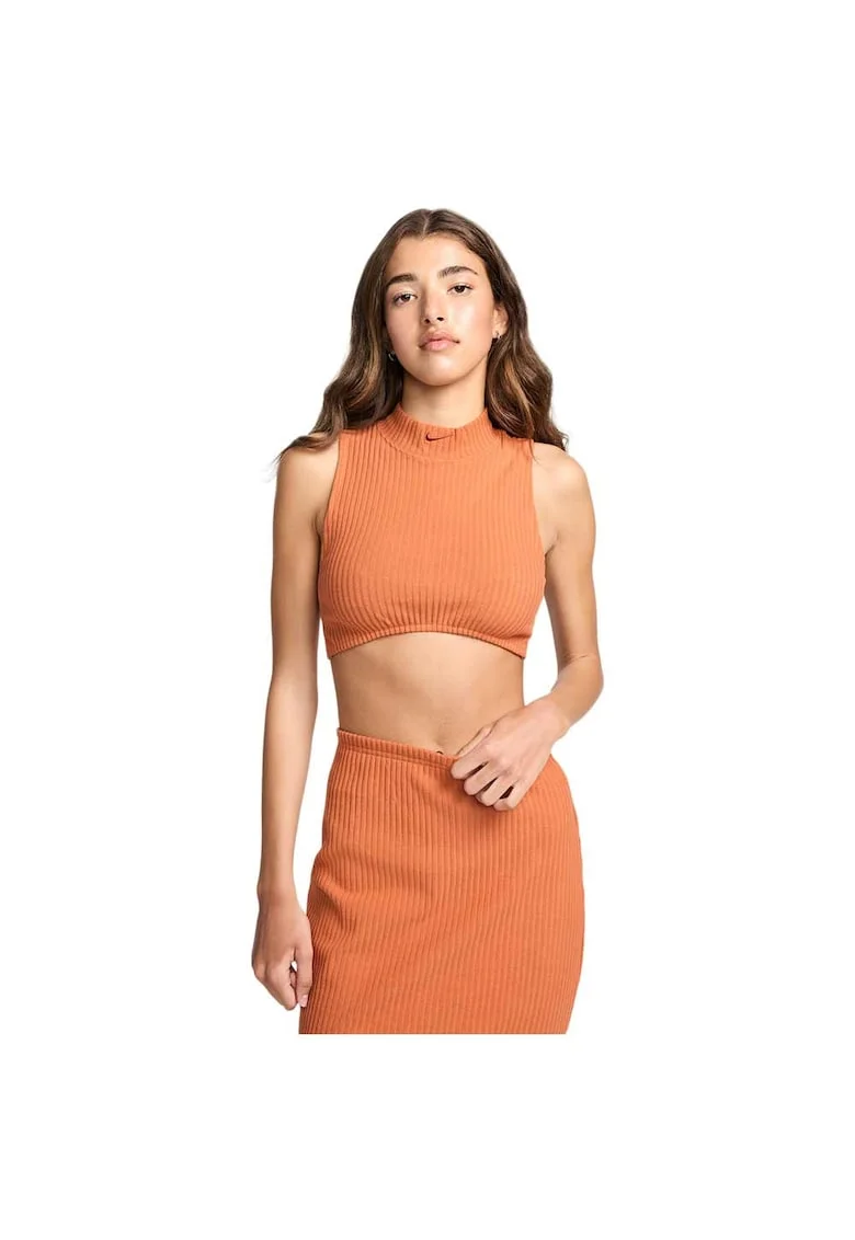 Maiou sport dama,  scurt, guler inalt, bumbac, portocaliu