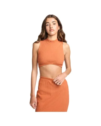 Maiou sport dama,  scurt, guler inalt, bumbac, portocaliu