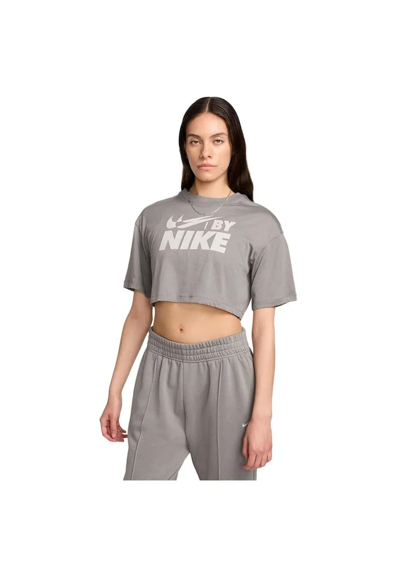Tricou scurt  gri, bumbac, pentru alergare, croiala lejera