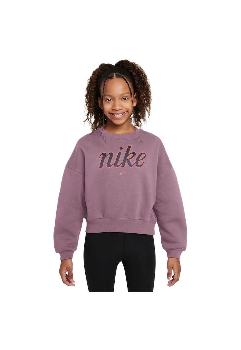 Hanorac sport  fleece, croiala larga, decolteu rotund, pentru fete, bumbac