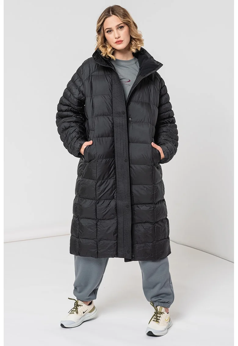 Geaca lunga Swoosh Quilted, Negru