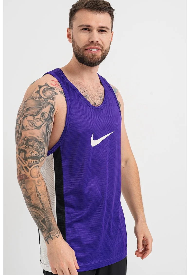 Top cu cu model monograma si tehnologie Dri FIT pentru baschet, Alb/Negru/Ametist