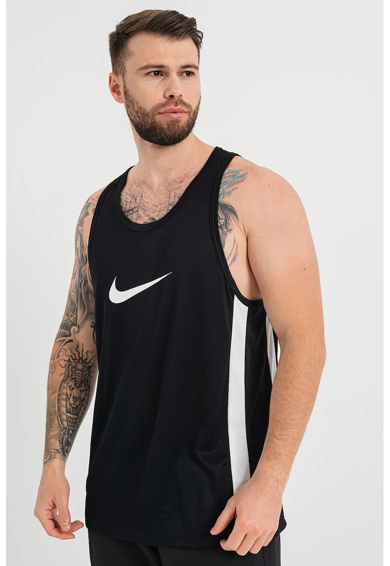 Top cu cu model monograma si tehnologie Dri FIT pentru baschet, Alb/Negru