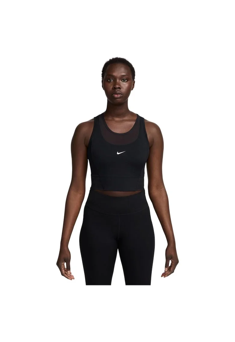 Maiou sport dama  Pro Dri-FIT, mulat, crop, ventilat, negru, poliester/spandex