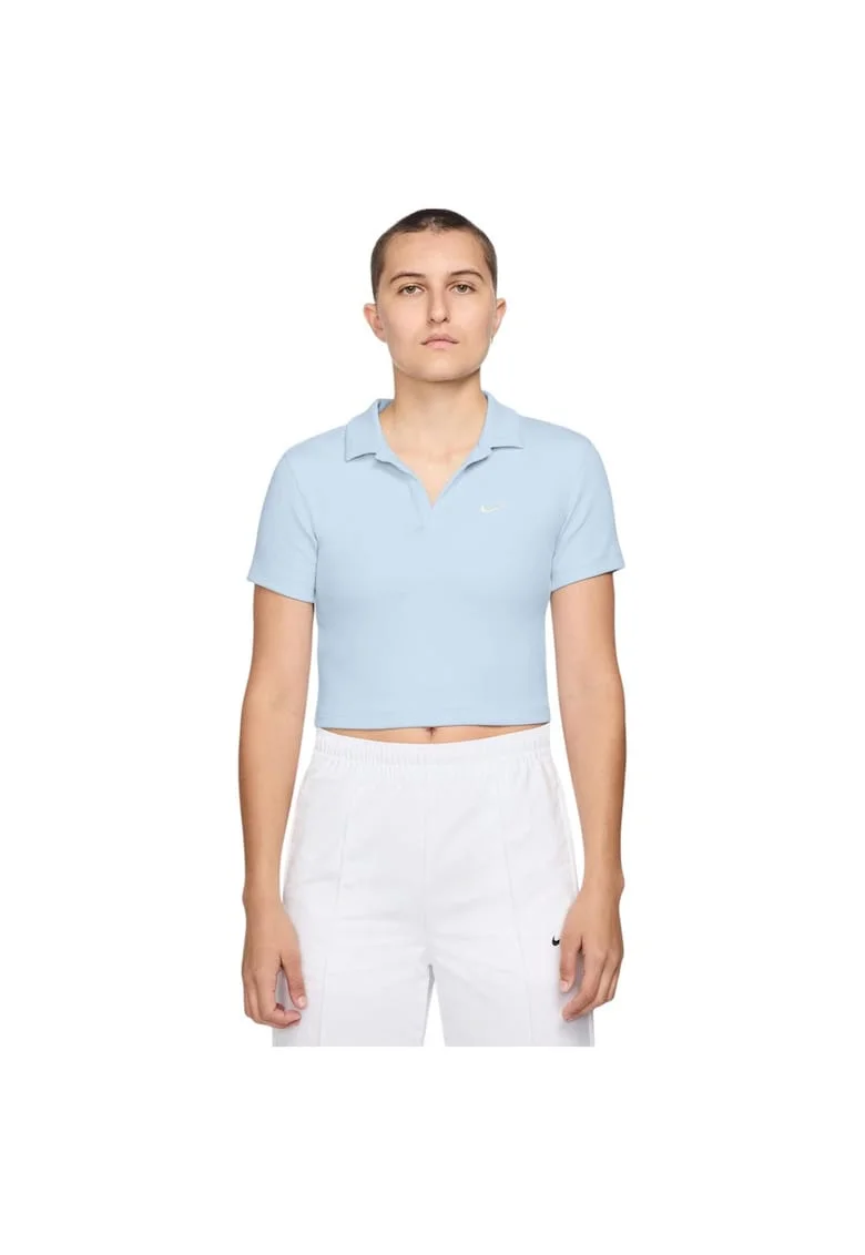 Tricou polo  Sportswear Essential cropped, slim fit, albastru, bumbac