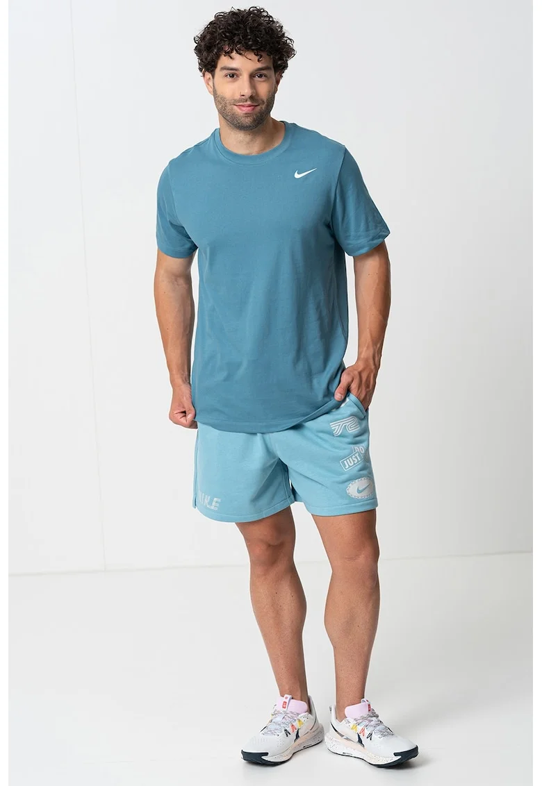 Tricou cu tehnologie Dri-FIT si decolteu la baza gatului, pentru fitness, Albastru petrol