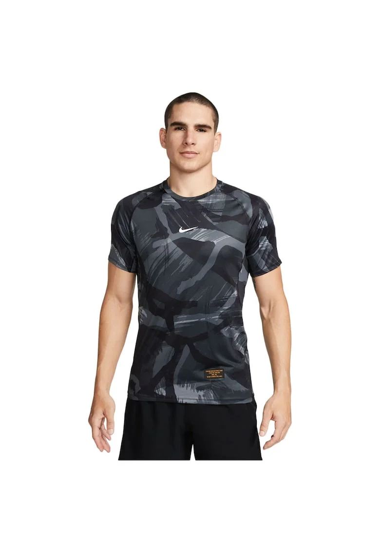 Tricou sport  Pro Dri-FIT, slim fit, imprimeu camo, negru, poliester,