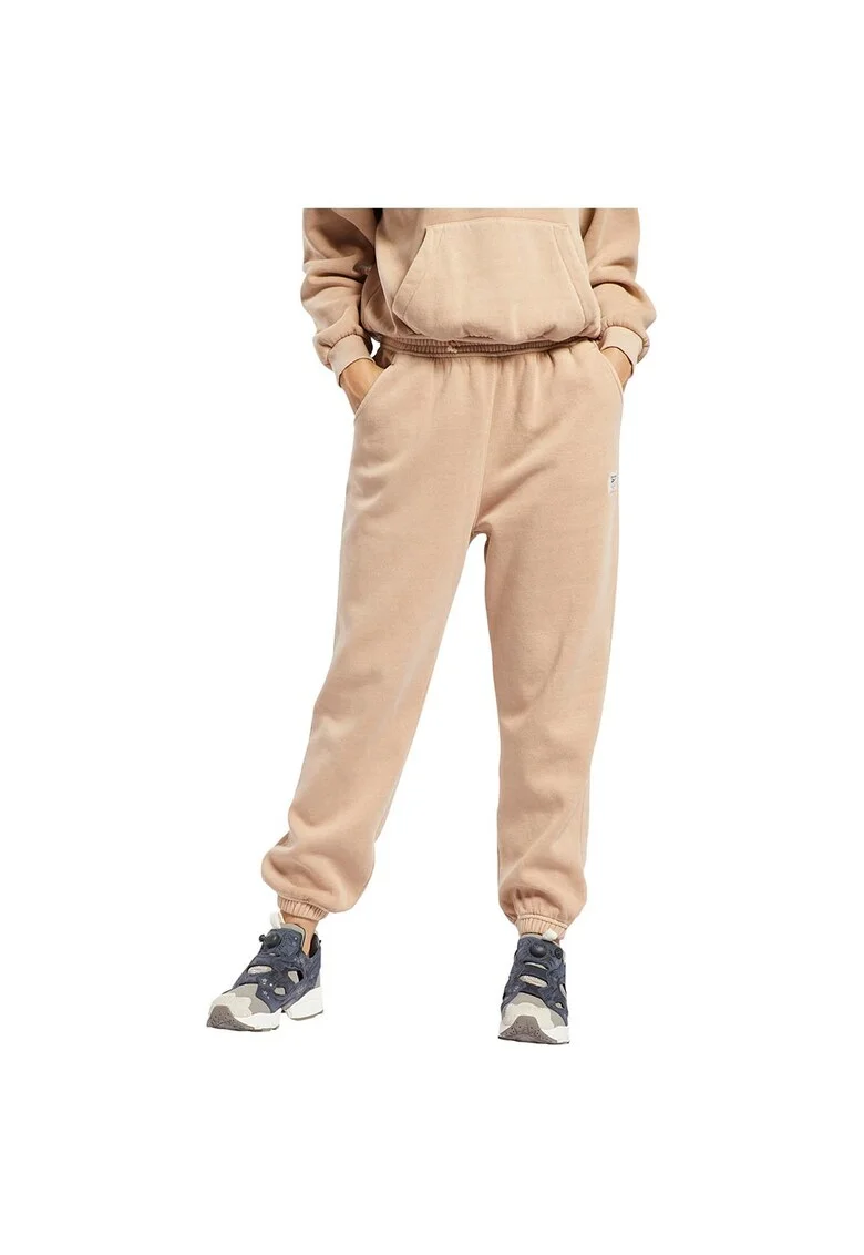 Pantaloni sport dama  stil lejer, talie inalta, bej, bumbac organic,