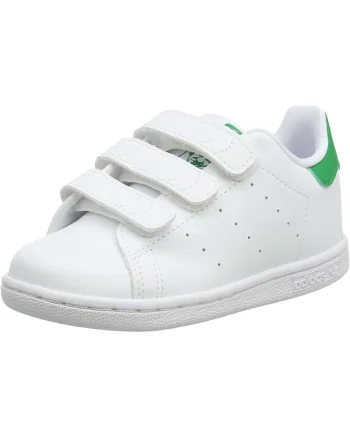 Pantofi sport copii,  Stan Smith, Piele ecologica, Alb/Verde, Alb