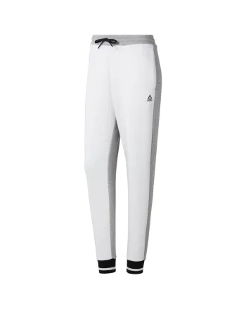 Pantaloni sport dama  slim fit, talie elastica, alb, bumbac