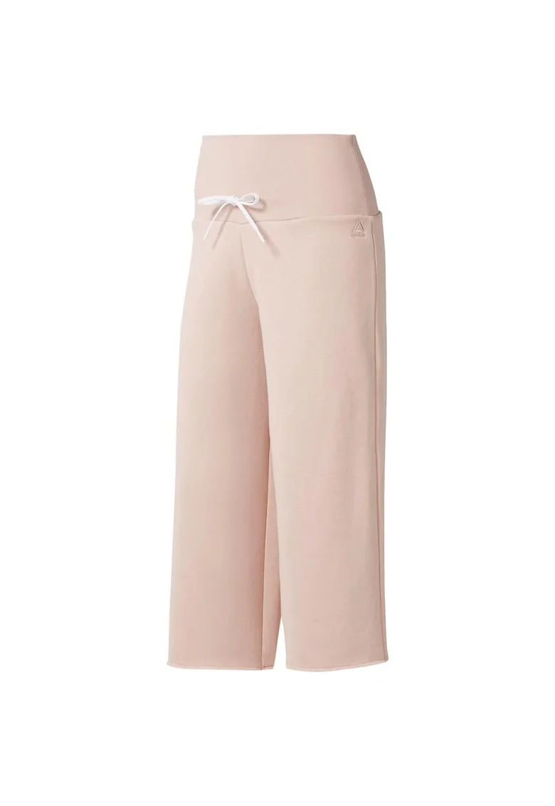 Pantaloni sport  crop, talie inalta, craci largi, bej, bumbac,