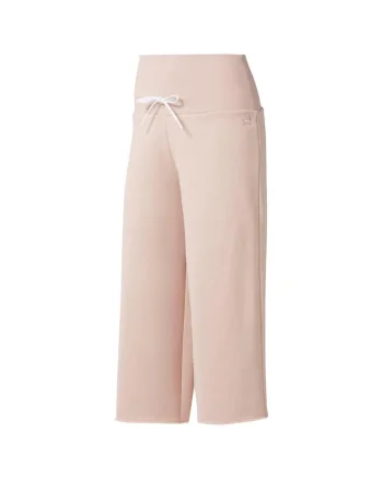 Pantaloni sport  crop, talie inalta, craci largi, bej, bumbac,
