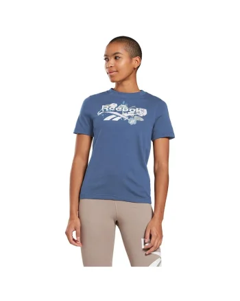 Tricou sport  [REE]CYCLED, design floral, albastru, bumbac