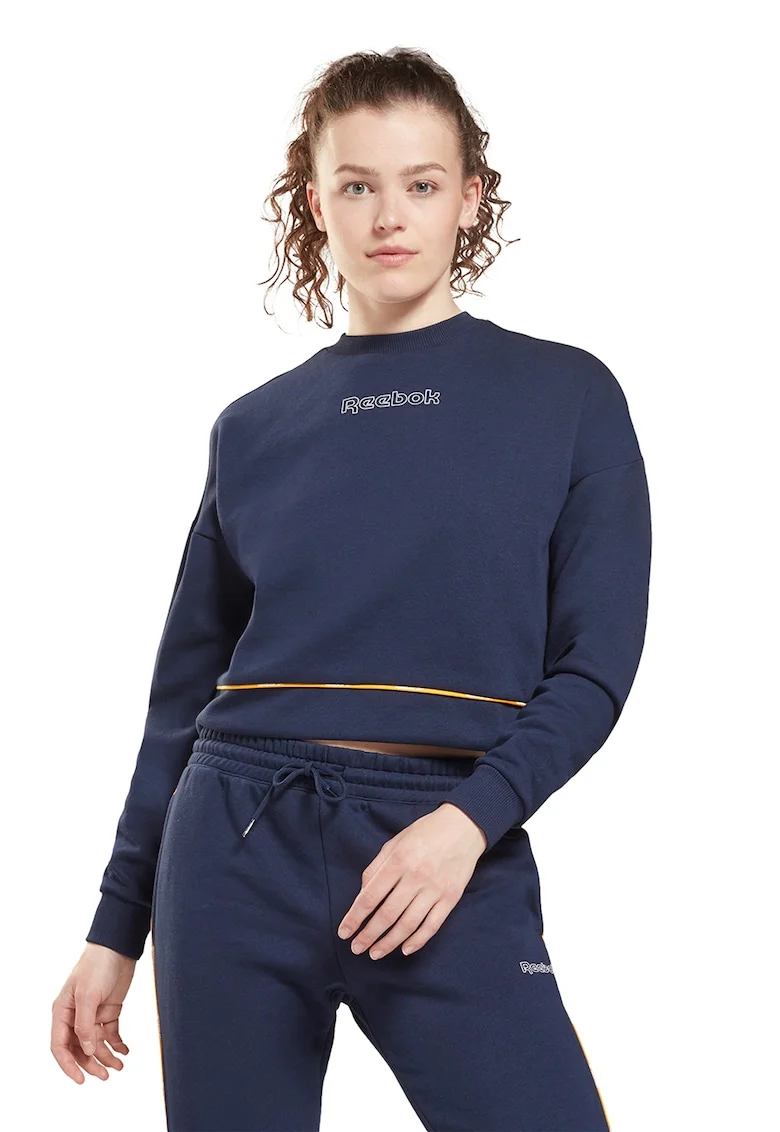 Bluza sport crop cu maneci cazute, pentru antrenament, Bleumarin