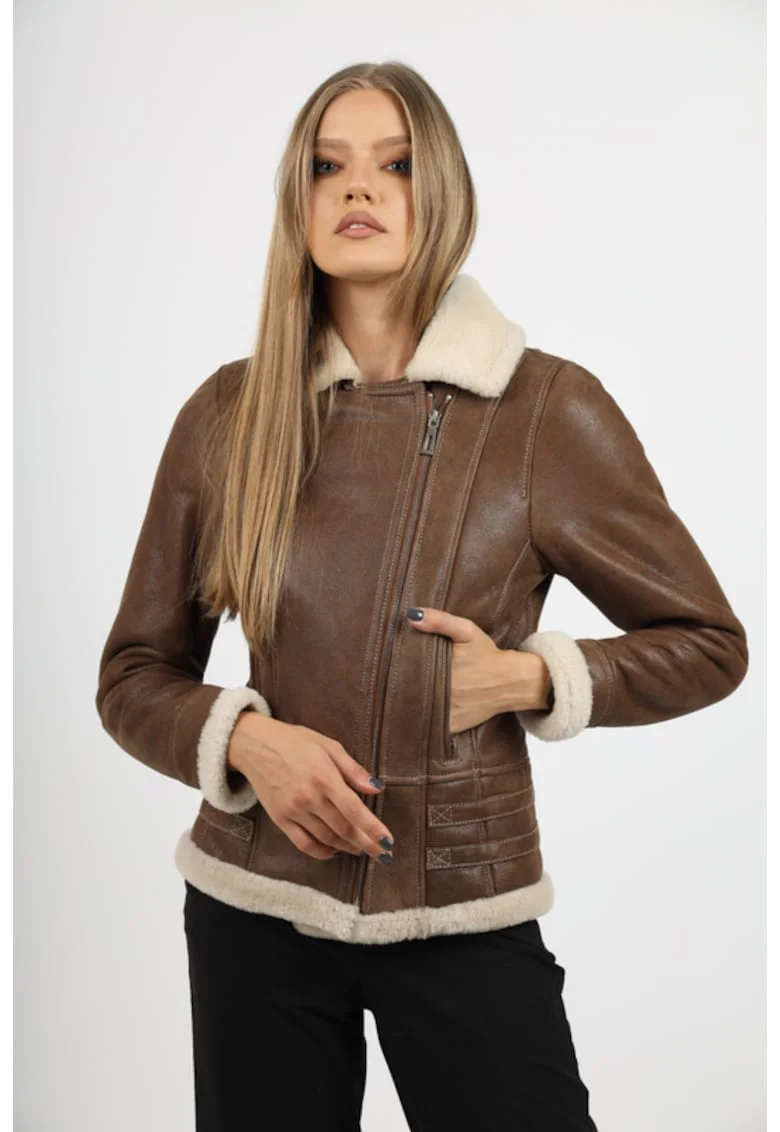 Geaca de Dama din Blana de Miel, Model Cezara, Maro