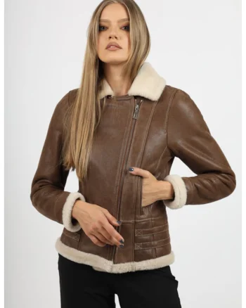 Geaca de Dama din Blana de Miel, Model Cezara, Maro