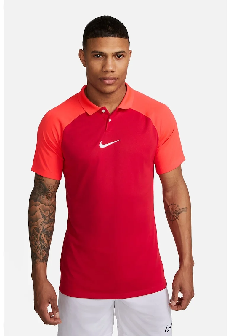 Tricou polo cu tehnologie Dri-FIT si maneci raglan pentru fotbal Academy, Rosu/Rosu stins