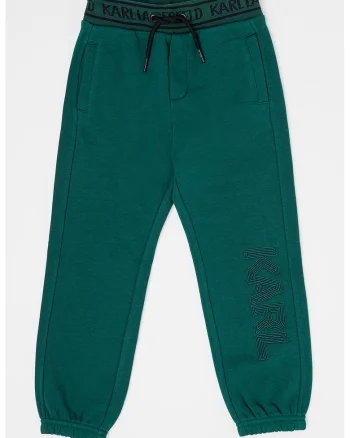 Pantaloni cu imprimeu logo si snur in talie, Verde englez
