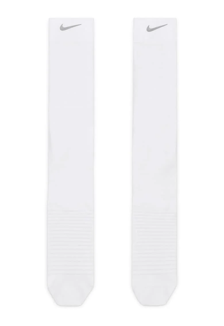 Sosete unisex cu detalii logo si tehnologie Dri-Fit, pentru alergare, Alb/Argintiu