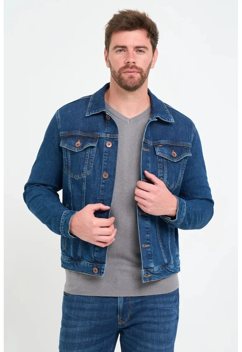 Jacheta cambrata din denim, Bleumarin