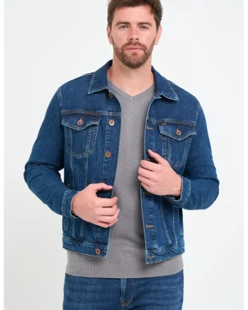 Jacheta cambrata din denim, Bleumarin
