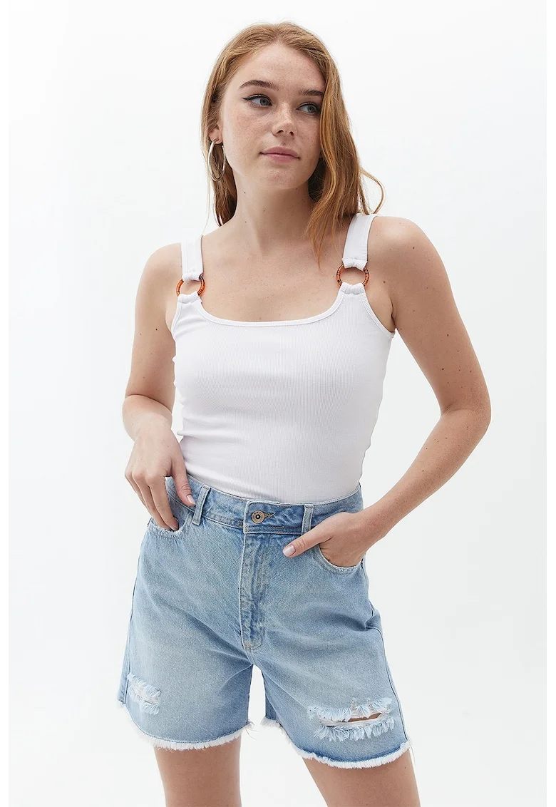 Top slim fit cu barete cu inel, Alb