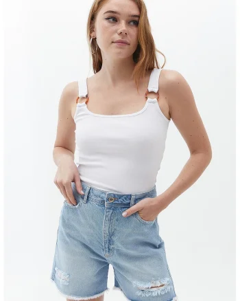 Top slim fit cu barete cu inel, Alb