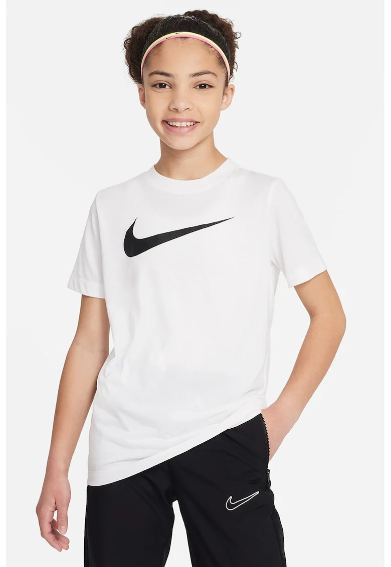 Tricou cu logo supradimensionat si tehnologie Dri-Fit, pentru fotbal, Negru/Alb optic