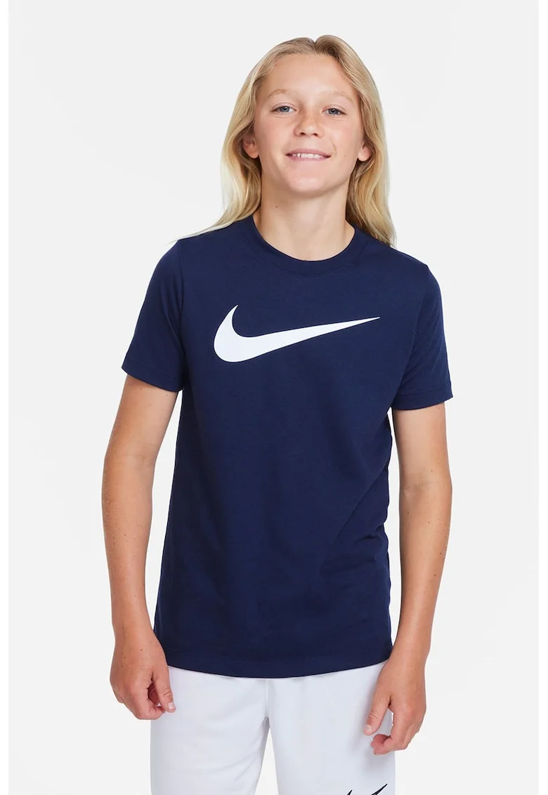 Tricou cu logo supradimensionat si tehnologie Dri-Fit, pentru fotbal, Alb/Bleumarin