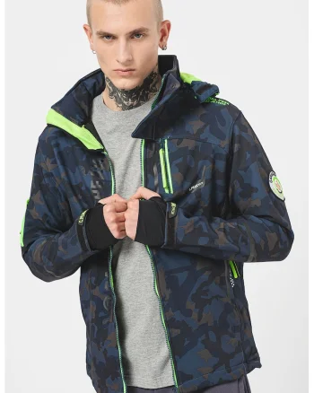 Geaca cu gluga detasabila Softshell, Kaki/Bleumarin