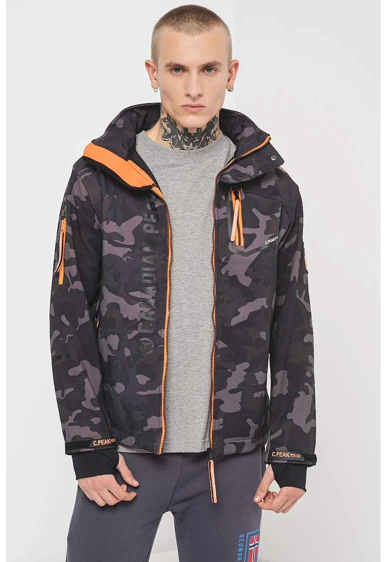 Geaca cu gluga detasabila Softshell, Negru/Gri/Portocaliu