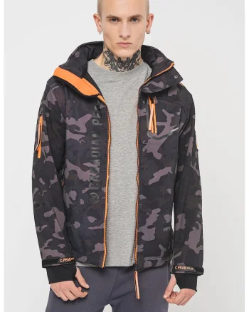 Geaca cu gluga detasabila Softshell, Negru/Gri/Portocaliu