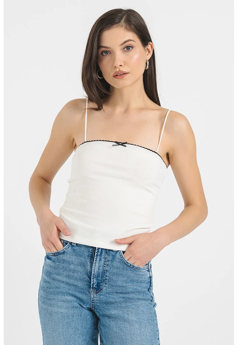 Top crop cu funda decorativa, Negru/Alb murdar