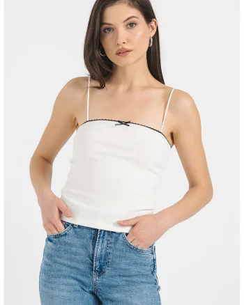 Top crop cu funda decorativa, Negru/Alb murdar