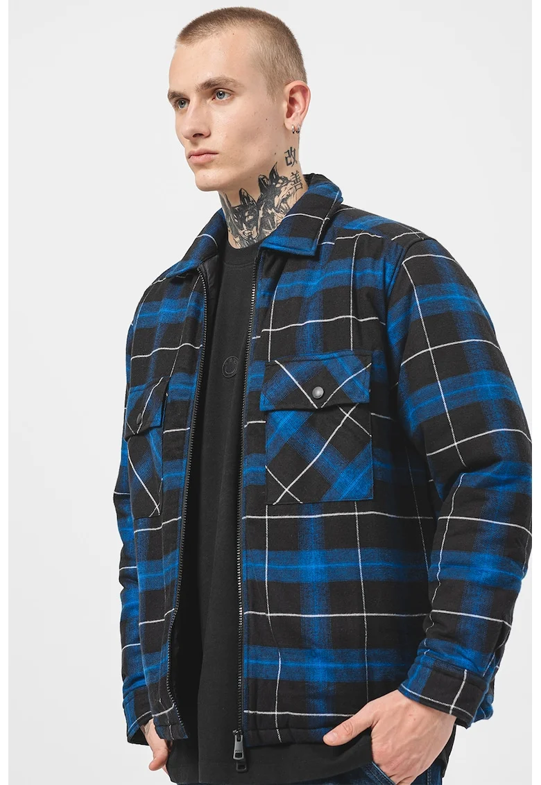 Jacheta-camasa regular fit cu fermoar Ebertos, Negru/Albastru royal