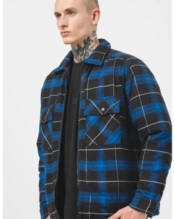 Jacheta-camasa regular fit cu fermoar Ebertos, Negru/Albastru royal