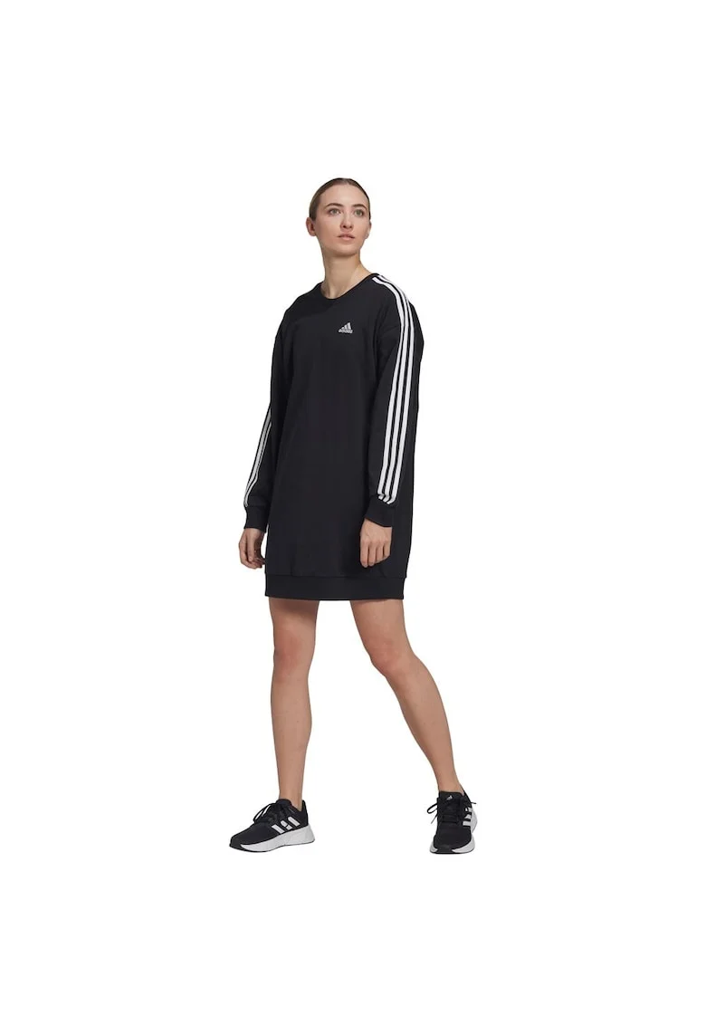 Rochie sport dama, adidas, 3-Stripes, croiala lejera, bumbac, negru,