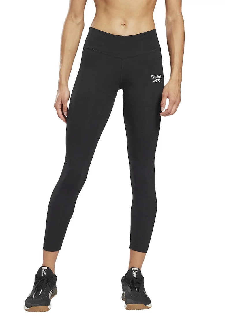 Colanti crop cu talie medie, pentru fitness Identity, Negru