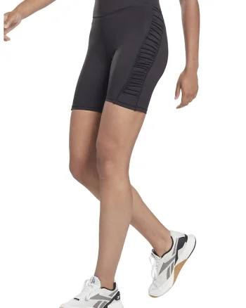 Colanti scurti cu talie inalta si pliseuri, pentru fitness, Negru