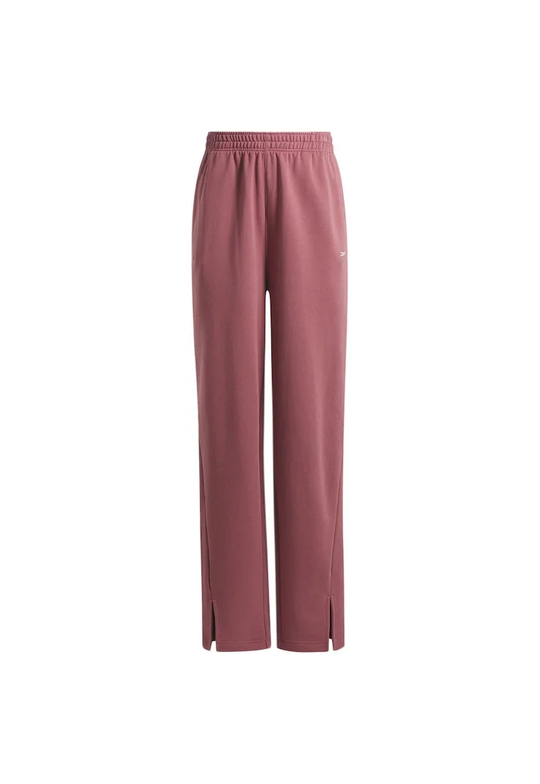 Pantaloni sport dama  talie inalta, picioare largi, roz, bumbac,