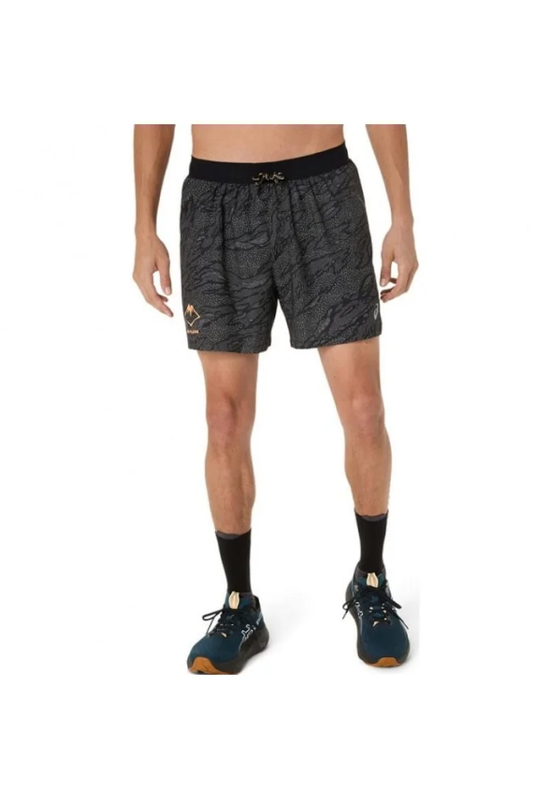 Pantaloni sport barbati,  Fujitrail All Over Print, scurti, negru, material respirabil