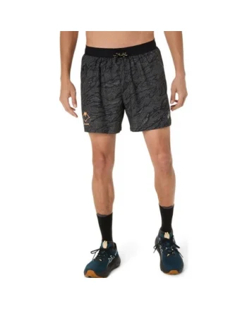Pantaloni sport barbati,  Fujitrail All Over Print, scurti, negru, material respirabil