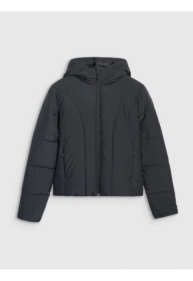 Geaca de puf  pentru femei, neagra, croiala slim, umplutura sintetica, rip-stop