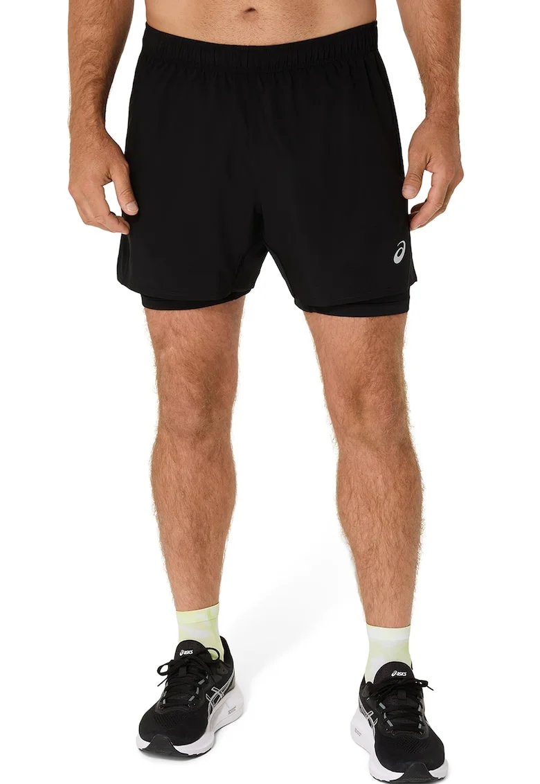 Pantaloni scurti cu logo pentru alergare, Negru