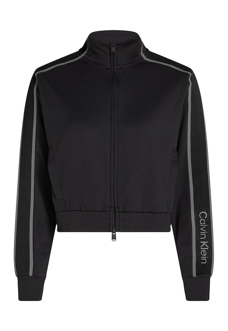 Bluza de trening cu fermoar si logo pentru fitness, Negru